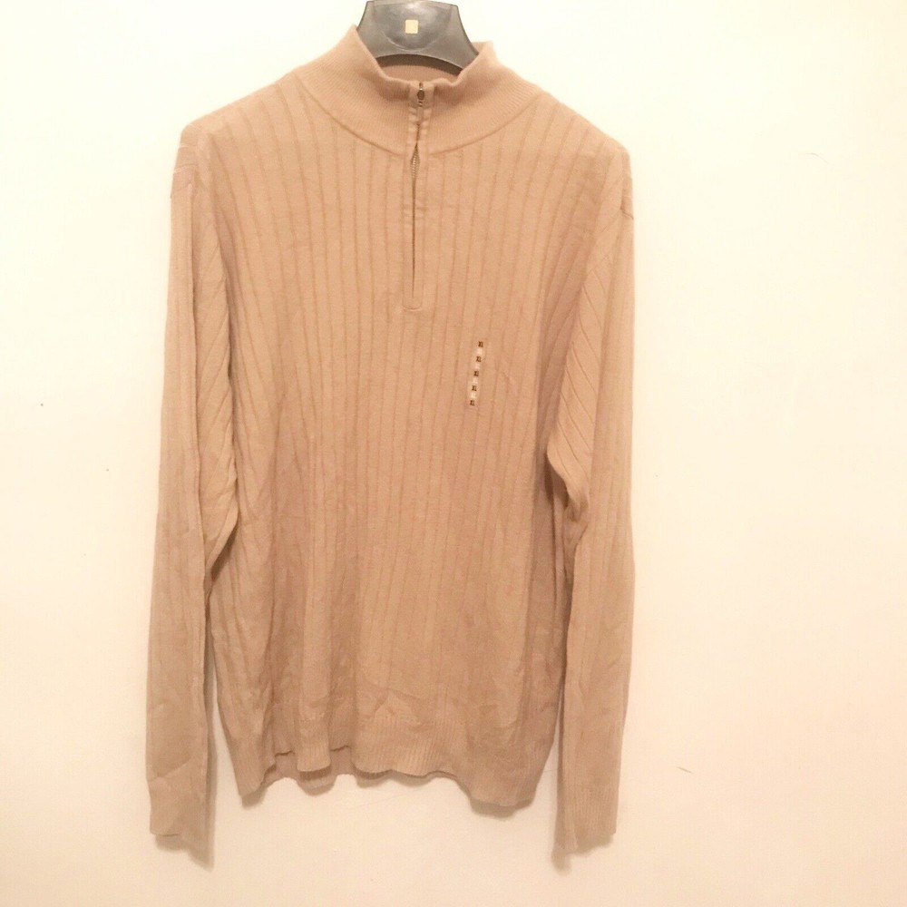 Van Huesen Studio Men’s XL Tan Camel Quarter Zip Pullover Sweater NWT